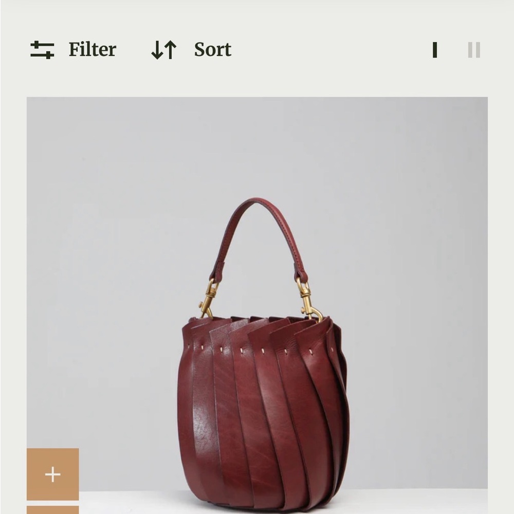 Women's Woven Leather Bucket Bag - Burgundy